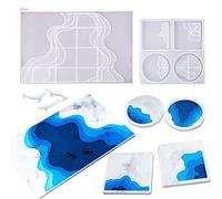 Cayway 5 PCS Silicone Resin Tray Mould Ocean Coaster Resin Mould, 2 PCS Epoxy Casting Mould and 3 PCS Whale Resin Casting Moulds Fillers for DIY Crafts Organizer Tray Plate Table Ornament Home Decor