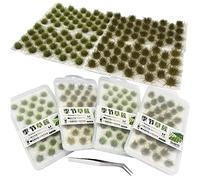 Cayway 6 PCS Static Grass Tuft Model Grass Tufts Terrain Model Kit Resin Static Scenery Model, Fake Moss Grass and Tweezers for Train Landscape Railway Artificial Grass Modeling