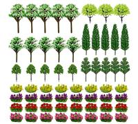 Cayway 60 PCS Miniature Trees Miniature Flower Cluster Mixed Model Trees Accessories Model Train Scenery Fake Trees for Building Model, Model Scenery for DIY Crafts