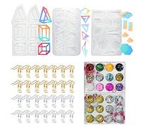 Cayway 7 PCS Earring Resin Moulds Kit - 3PCS Hollow Geometry Earring DIY Casting Mould Set, Ear Hooks, Glitter Gold Foil Flakes for Resin, Adults, Unfoldable