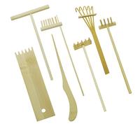Cayway 7 PCS Garden Rake Kit, Garden Zen Rake Tools Sand Garden Kits Bamboo Rakes Tool Bamboo Rakes Holder with Moss Rakes Brusher Spoon for Man Women