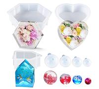 Cayway 7 PCS Large Resin Molds, Heart Shape Silicone Molds for Resin, Hexagon Deep Resin Molds for Flowers Preservation, Large House Resin Mould for DIY Wedding Gift, Home Decors