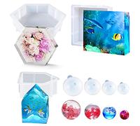 Cayway 7 PCS Large Silicone Resin Molds Set, Hexagonal, Square, House, Sphere Shapes, Silicone Construction