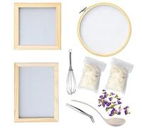 Cayway 9 Pack Dried Flower Paper Craft Set Include 3 Pack Mixed Wooden Paper Making Mold Frame, Dried Flowers, Spoon Stirrer