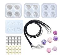 Cayway Cat Paw Silicone Resin Mould Set, 4 PCS Bear Claw Silicone Epoxy Resin Moulds, 10 PCS Black Wax Rope, 100 PCS Eye Screw Pins for Resin DIY, Pendant, Keychain