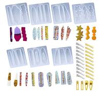 Cayway Hair Pin Casting Mold Set Kit, 7 PCS Hair Clip Resin Molds Silicone Jewelry Molds and 24 PCS Metal Clip for Hair Pin, Keychain, Bookmark, Pendant