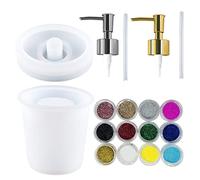 Cayway Large Jar Silicone Resin Mould with Pump, Cylinder Epoxy Resin Silicone Mould with Bottle Cap and 2 Pumps, 12 Color Sequins for DIY Making Bottle, Kitchen, Bathroom Storage