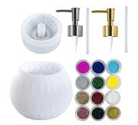 Cayway Large Jar Silicone Resin Mould with Pump, Round Diamond Epoxy Resin Mould with Bottle Cap and 2 Pumps, 12 Color Sequins for DIY Making, Kitchen, Bathroom Storage