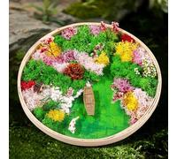Cayway Mini Zen Garden Kit, Moss Painting DIY with Round Bamboo Painting Frame, Moss, Mini Garden Kit for Photo Frame Decoration, Home Desktop Decor, River Scenery