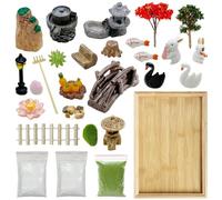 Cayway Mini Zen Sand Garden Kit - Patio Sandbox Decorations with White Sand, Model Trees, Mini Fences, Chairs for Home Office Desktop Decor