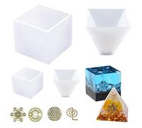Cayway Pyramid Resin Casting Moulds Square Cube Mould, 4 Pcs Silicone Resin Mould with Craft Paperweight for Ogan Pyramid Muold Home Table Decoration