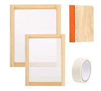Cayway Screen Printing Kit, 2 PCS Wood Silk Screen Printing Frame with Mesh, Screen Printing Squeegees, Mask Tape for Screen Printing
