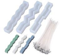 Cayway Silicone Moulds - 103 PCS Resin Casting Candles, 3 Long Wave Moulds & 100 Wick Set for DIY Pillar Candles