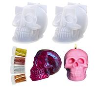 Cayway Skull Resin Molds Silicone, 2 PCS 3D Skull Candle Molds with Sequins for Halloween Party,Making Aromatherapy, Candles, Resin, Soap, Lotion Bar, Clay