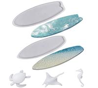 Cayway Surfboard Resin Tray Molds, 2 Style Surf Board Resin Epoxy Molds Silicone Large Resin Tray Molds with Fish Turtle Seahorse Resin Mould Filler for DIY Resin Ocean Waves Art, Serving Tray