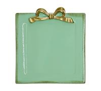 Cayway Vintage Decorative Tray Towel Tray, Vintage Resin Tray, Bow-Knot Resin Dish Plate for Fruit Trays Rings Bracelets Earrings Holder, Square and Green