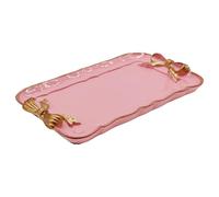Cayway Vintage Decorative Tray Towel Tray, Vintage Resin Tray, Bow-Knot Resin Dish Plate for Fruit Trays Rings Bracelets Earrings Holder, Rectangle and Pink