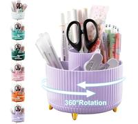 Cayxenful 360°Degree Rotating Desk Organiser, Pen holder with 5 Slots, Desktop Storage Tidy Organisers for Stationery, Makeup, Caddy, Pen, and Office Accessories (Purple)