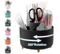 Cayxenful Desk Organiser, 360°Degree Rotating Pen Holder for Desk with 5 Slots, Desk Storage Stationery Supplies Organizer, Kids Pen Holder Pot For Office, School, Home (Black)