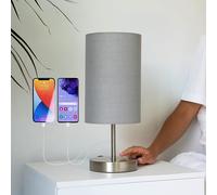Caza Bedside Lamps, Touch Lamps Bedside with 2 USB Charging Ports, A Bedside Lamp with USB & USB C, Dimmable Bedside Table Lamp with Fabric Shade for Bedroom, Living Room, LED Bulb Included (Grey)