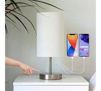 Caza Bedside Touch Lamps with 2 USB Charging Ports, Fabric Shade for Bedroom, Living Room, Office, LED Bulb Included (White)