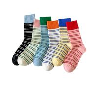 CazDopaM 6 Paris Retro Style Colorful Striped Socks, Cute Athletic Crew socks for Women Slouchy Athletic Calf Tube Socks, 6-pairs, One size