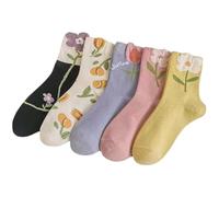 CazDopaM Cute Cotton Socks for Women and Girls, 5 Pairs Socks for Sports and Daily Wear Vintage Socks Floral Crew Socks, 5-pairs, One Size