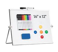 Cazeyoo 16 x 12 Inch Aluminium White Double-Sided Magnetic Dry Erase Whiteboard with Stand, 10 Markers, 4 Magnets, 1 Eraser, Minimalist Style