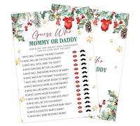 Cazhes Baby Shower Games for Boys Girl, 30 Christmas Guess Who Mom or Dad Game Cards, Xmas Holiday Gender Reveal Party Decorations Supplies Favors - I01
