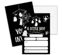 Cazhes Baby Shower Invitations for Boys Girls, 25 Double-Sided Halloween Ghost Invites with Envelopes, A Little Boo Party Supplies Favors - E07