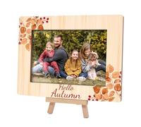 Cazhes Fall Orange Picture Frames, Hello Autumn Wooden 4x6 Photo Frame with Easel, Thanksgiving Gifts for Home Office Tabletop Display Decorations - D04