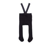 Caziffer Baby and Toddler Girl Suspender Tights Pantyhose,Solid Rib Knit Leggings Bib Overall Pants,High Waist Footed Tights (Black, 0-12 Months)
