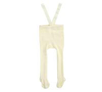 Caziffer Baby and Toddler Girl Suspender Tights Pantyhose,Solid Rib Knit Leggings Bib Overall Pants,High Waist Footed Tights (Beige White, 2-3 Years)