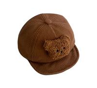 Caziffer Baby Baseball Cap Ribbed Plush Bear Patchwork Back Stick-On Sun Hats Toddler Newborn Sun Protection Visor Hats for Baby 1-2Years (Coffee, 1-2 Years)