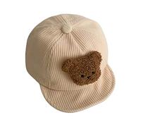 Caziffer Baby Baseball Cap Ribbed Plush Bear Patchwork Back Stick-On Sun Hats Toddler Newborn Sun Protection Visor Hats for Baby 1-2Years (Beige, 1-2 Years)