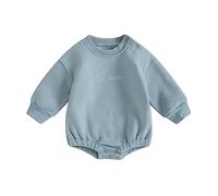 Caziffer Baby Boy Girls Oversized Sweatshirt Romper Little Dude Long Sleeve Bubble Thick Onesie Fall Winter Warm Clothes (Little Dude Blue, 0-3 Months)