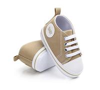 Caziffer Baby Girls Boys Canvas Shoes Soft Sole First Walkers Sneaker Infant Lace-up Soft Sole Anti-Slip Flat Shoes (Khaki, 0_Months-6_Months)