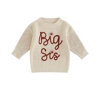 Caziffer Big Sister Little Sister Matching Outfits Big/Lil Sis Sweatshirt Chunky Knit Sweater Fall Winter Warm Baby Girl Clothes (Big Sis Beige Apricot, 4-5 Years)