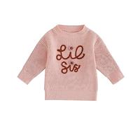 Caziffer Big Sister Little Sister Matching Outfits Big/Lil Sis Sweatshirt Chunky Knit Sweater Fall Winter Warm Baby Girl Clothes (Lil Sis Pink, 0-6 Months)