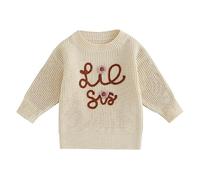 Caziffer Big Sister Little Sister Matching Outfits Big/Lil Sis Sweatshirt Chunky Knit Sweater Fall Winter Warm Baby Girl Clothes (Lil Sis Beige Apricot, 6-12 Months)
