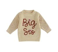 Caziffer Big Sister Little Sister Matching Outfits Big/Lil Sis Sweatshirt Chunky Knit Sweater Fall Winter Warm Baby Girl Clothes (Big Sis Apricot, 5-6 Years)