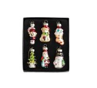 Caziffer Christmas Ornaments Set 6 Pieces Glass Hanging Decorations for Christmas Tree Santa Snowman Bear Tree Pinecone Stocking Festive Holiday Decor Mini Keychain (Set 2, 6cm * 6)