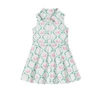 Caziffer Little Toddler Girl Tank Dress Golf Cart Print Zipper Front Collared Sleeveless A-line Ruffle Dress Cute Summer Clothes (White, 4-5 Years)