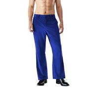 Caziffer Mens Flared Suit Pants Velvet Mid-Rise Bell Bottoms Bootcut Trousers Retro 60s 70s Party Stage Formal Outfit Slim Fit Solid Jazz Dance Pants (Blue, 2XL)