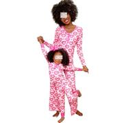 Caziffer Mommy and Me Valentine's Day Pajamas Set Sweet Heart Print Matching Valentine Pjs for Mother Daughter Jammies (Little Girls, Pink, 3-4 Years)
