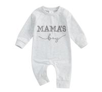Caziffer Newborn Baby Boy Jumpsuit One Piece Letter Embroidery Long Sleeve Crewneck Romper MAMA'S BOY Casual Autumn Clothes Set for Toddlers (Grey, 0-3 Months)