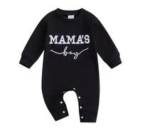Caziffer Newborn Baby Boy Jumpsuit One Piece Letter Embroidery Long Sleeve Crewneck Romper MAMA'S BOY Casual Autumn Clothes Set for Toddlers (Black, 0-3 Months)