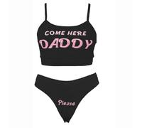 Caziffer Sexy Lingerie Sets Women Naughty Outfits Come Here Daddy Halloween Costume Slutty Underwear Bra and Panty Sets (Black, XL)