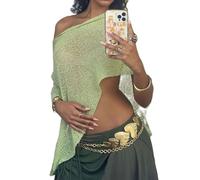 Caziffer Sheer Phncho Top for Women Mesh Crochet Knit Bolero Shrug Shawl Tops Asymmetrical One Shoulder Sweater Cover Ups (Green, One Size)