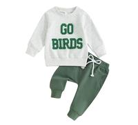 Caziffer Toddler Baby Boy Game Day Football Outfit Sundays Are for the Birds Eagles Sweatshirt and Jogger Pants Set (Gray Green, 18-24 Months)